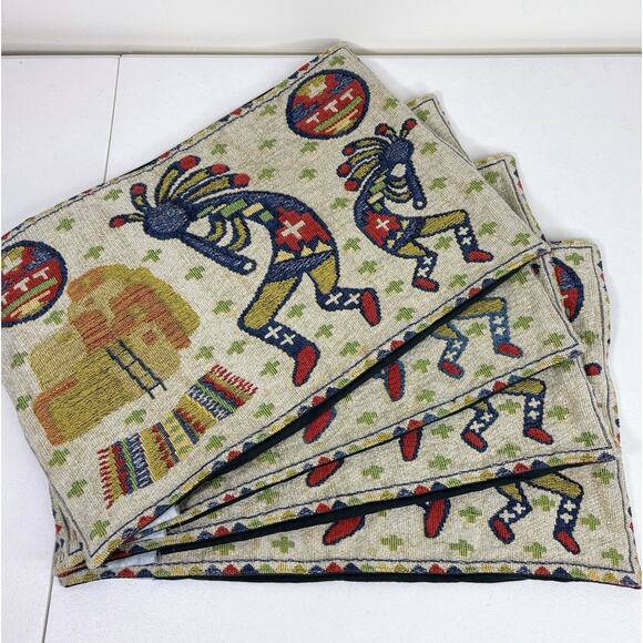 Vintage Southwestern Kokopelli Placemats Set Of 4 Dance Tapestry Native American - Picture 1 of 7